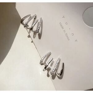 Multi Hoops Earrings Silver Tone Rhinestone Studs